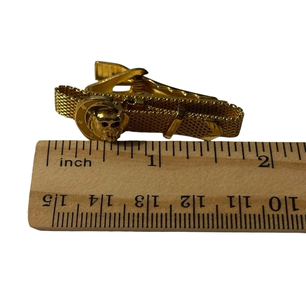 VTG Lion Moon Tie Clip Bar Mesh Wrap Around Celestial Gold Tone Green‎ Eyes MCM